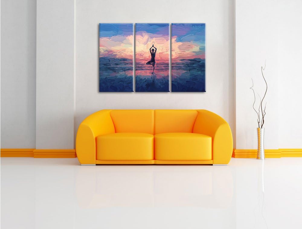 Pixxprint Yoga am Strand Kunst als Leinwandbild/Grösse: 3 Teilig (120x80) / Wandbild/Kunstdruck/fert