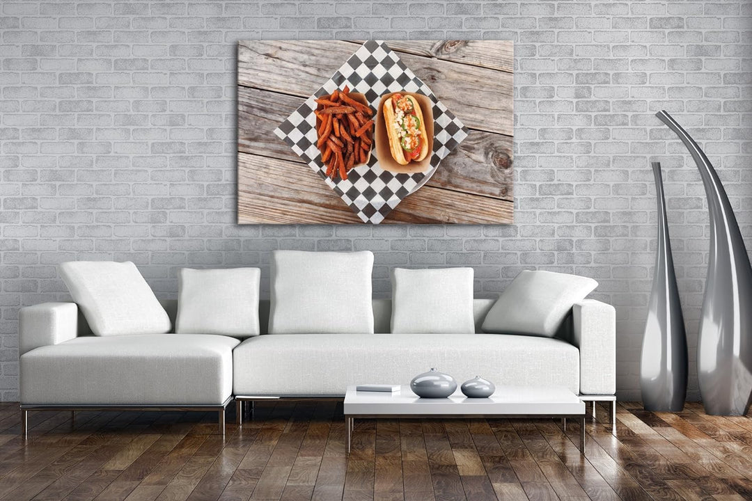 deyoli Sandwich und Pommes Fast Food Format: 100x70 als Leinwandbild, Motiv fertig gerahmt auf Echth