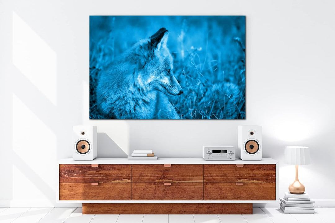 deyoli Kleiner Fuchs im Getreidefeld Format: 80x60 Effekt: Monocrome Blau als Leinwandbild, Motiv fe
