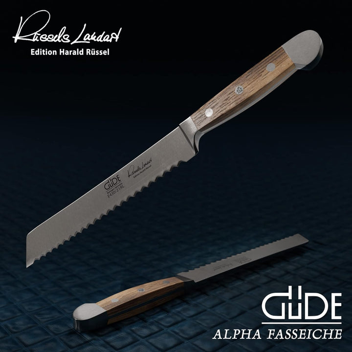 Güde Solingen - Brotmesser Links und Rechtshänder geschmiedet, 21 cm, Fasseichenholz, ALPHA FASSEICH