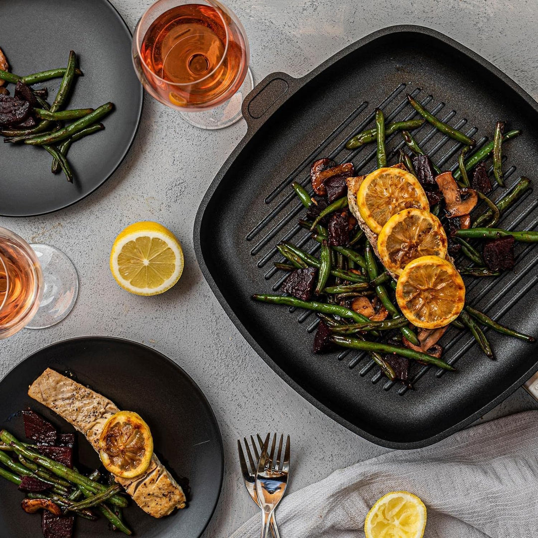 Eurolux Grillpfanne 28x28 cm - grosse Flache quadratische Guss-Pfanne mit Beschichtung - ohne Indukt