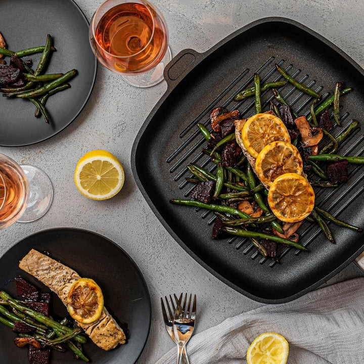 Eurolux Grillpfanne 28x28 cm - grosse Flache quadratische Guss-Pfanne mit Beschichtung - ohne Indukt