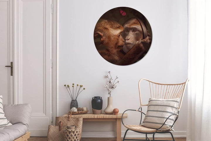 MuchoWow Wandbild Rund Wanddeko Deko Wohnzimmer Bilder 90x90 cm Schmetterling - Affe - Tiere - Dschu