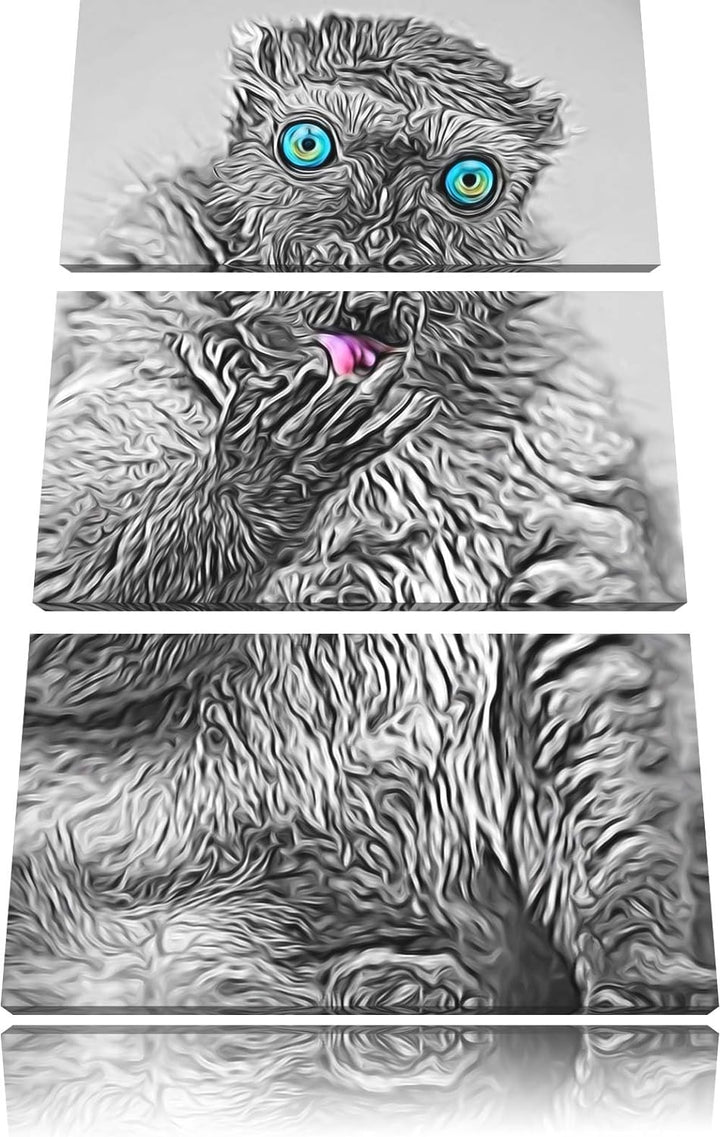 prächtiger Blauaugenmaki beim Putzen schwarz/weiss Deluxe 3-Teiler Leinwandbild 120x80 Bild auf Lein