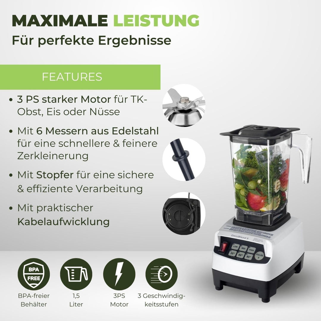 OmniBlend Smoothie Maker 1,5L in weiss I Smoothie Mixer inkl. BPA-freiem Behälter & 6-Klingen-System