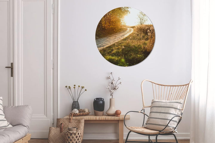 MuchoWow Wandbild Rund Wanddeko Deko Wohnzimmer Bilder 90x90 cm Weg - Natur - Baum, 90x90 cm