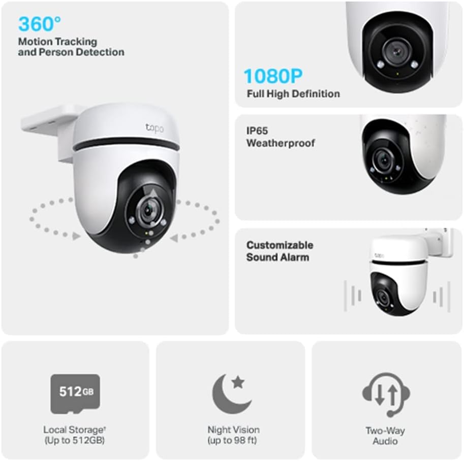 TP-Link Tapo C500 WLAN-Überwachungskamera für den Aussenbereich, 360 Grad, Auflösung 1080p & Tapo C3