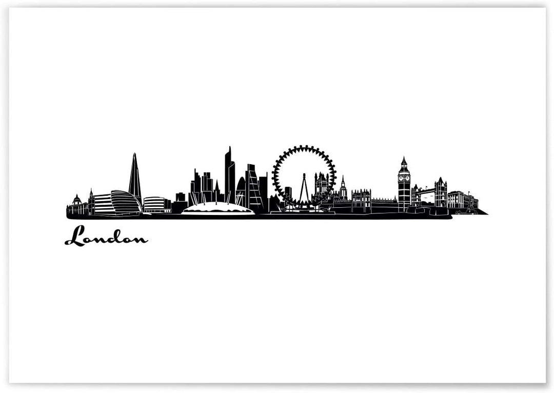 JUNIWORDS Poster mit/ohne Holzrahmen, Wähle ein Motiv, Skyline London, Wähle eine Grösse, 60 x 90 cm