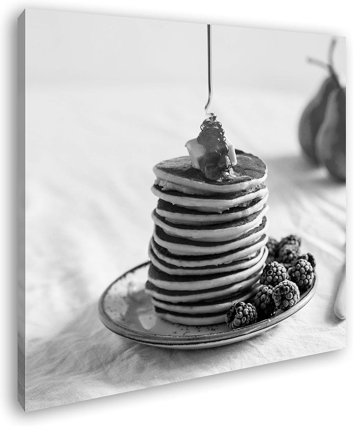 deyoli Pancakes mit Honig Format: 60x60 Effekt: Schwarz&Weiss als Leinwandbild, Motiv fertig gerahmt