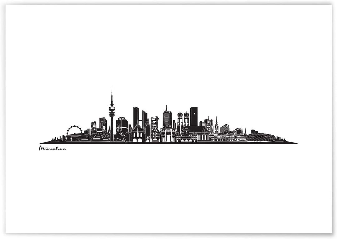 JUNIWORDS Poster mit/ohne Holzrahmen, Wähle ein Motiv, Skyline München, Wähle eine Grösse, 60 x 90 c