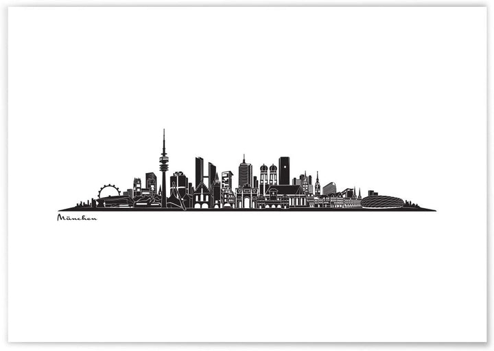 JUNIWORDS Poster mit/ohne Holzrahmen, Wähle ein Motiv, Skyline München, Wähle eine Grösse, 60 x 90 c
