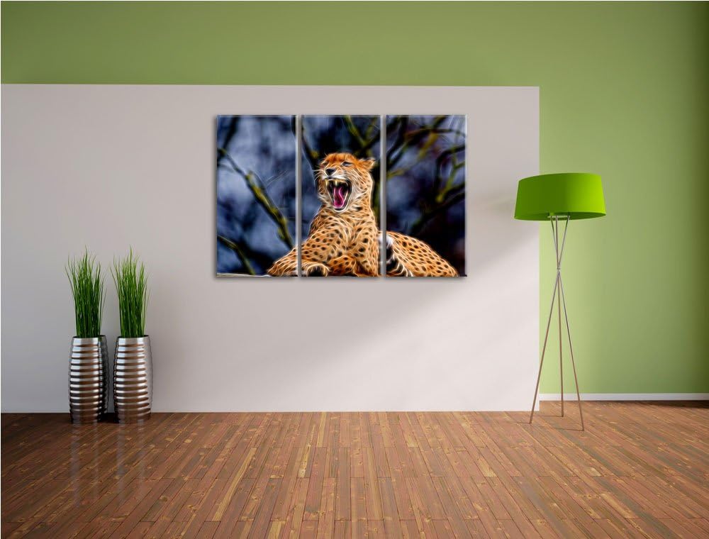 Gepard gähnt Spezial 3-Teiler Leinwandbild 120x80 Bild auf Leinwand, XXL riesige Bilder fertig gerah