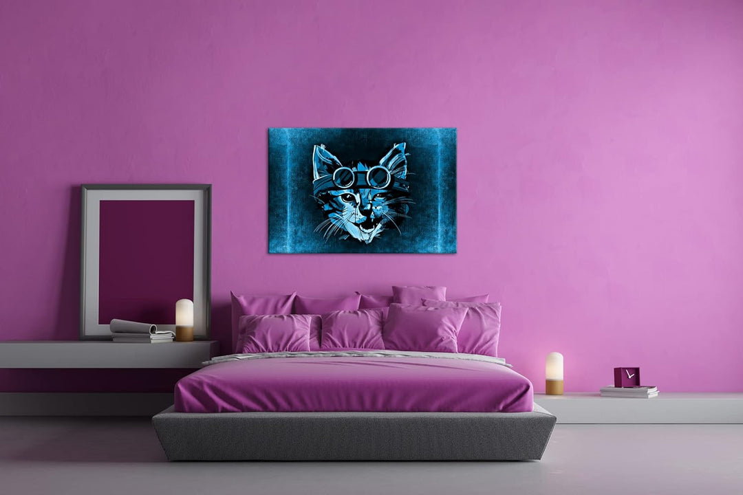 deyoli süsse Katze mit einer Brille Format 80x60 Effekt: Monocrome Blau als Leinwandbild, Motiv fert