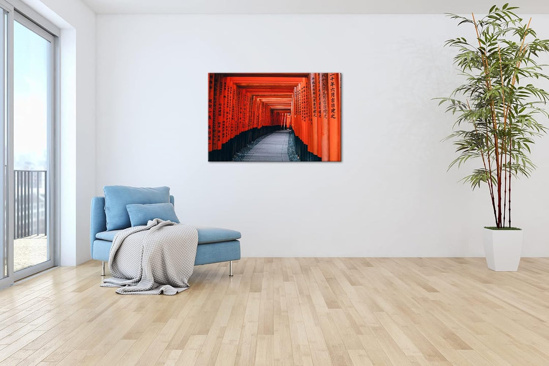 deyoli Shinto weg in Japan Format: 100x70 als Leinwand, Motiv fertig gerahmt auf Echtholzrahmen, Hoc