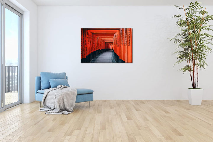 deyoli Shinto weg in Japan Format: 100x70 als Leinwand, Motiv fertig gerahmt auf Echtholzrahmen, Hoc