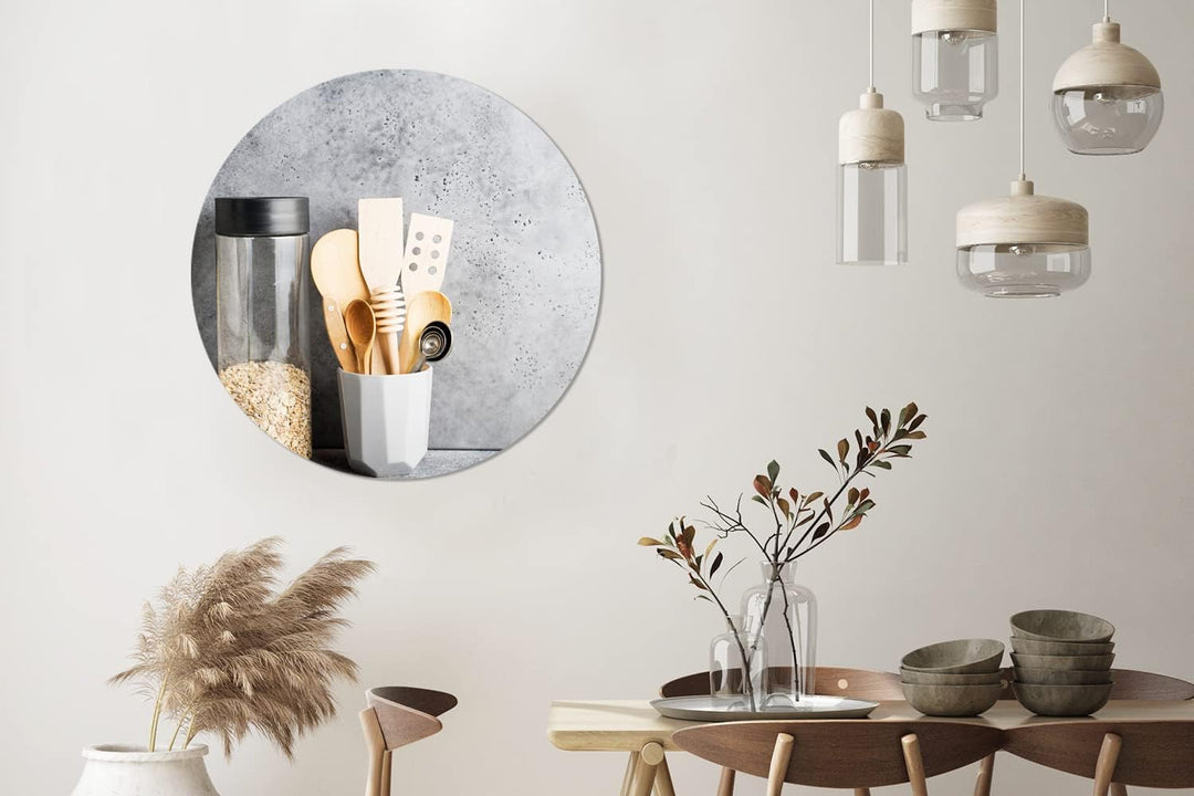 MuchoWow Wandbild Rund Wanddeko Deko Wohnzimmer Bilder 90x90 cm Müsli - Spatel - Küchenutensilien, 9