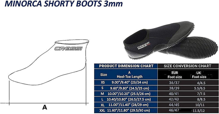Cressi Minorca Shorty Boots 3mm - Kurzstiefel Doppelt Gefüttertes Neopren 3mm für Tauch und Wassersp