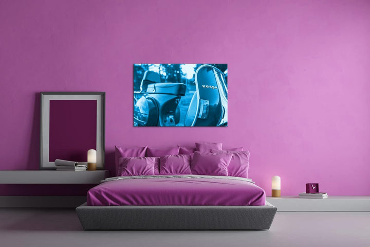 deyoli Vespa Motorrad in schöner Landschaft Format 60x40 Effekt: Monocrome Blau als Leinwandbild, Mo