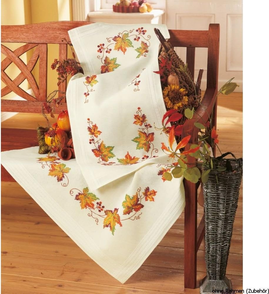 Vervaco Herbst Stickpackung/Tischdecke im vorgedruckten/vorgezeichneten Kreuzstich, Baumwolle, Mehrf