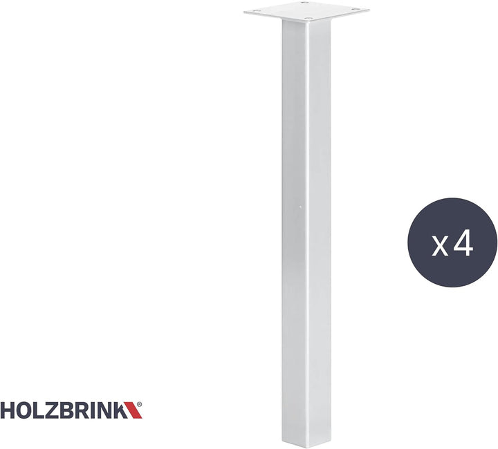 HOLZBRINK Tischbeine Eckig, Möbelfüsse aus Quadratrohr 40x40 mm, Höhe 60 cm, Weiss, 4 Stück, HLT-14A
