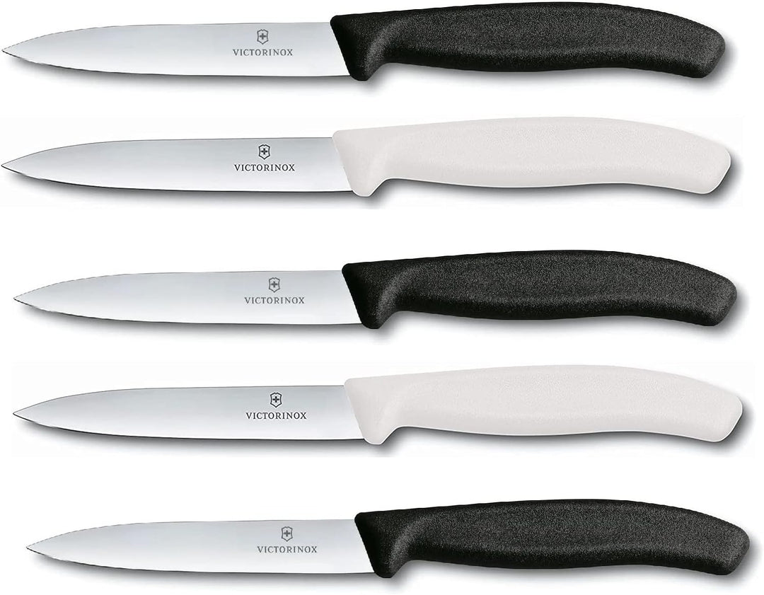 Victorinox 5-tlg Gemüsemesser Set Swiss Classic Schwarz/Weiss – 10 cm ohne Wellenschliff – Tomatenme