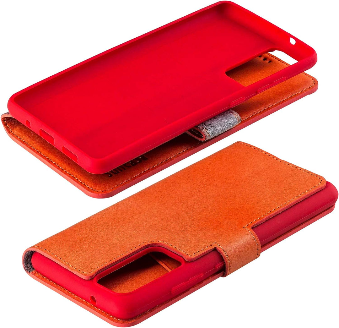 Suncase Book-Style Hülle kompatibel mit Samsung Galaxy S20 FE Leder Tasche (Slim-Fit) Lederhülle Han