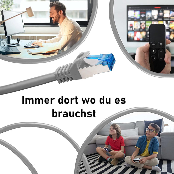 BIGtec - 2 Stück - 50m CAT.7 Gigabit Patchkabel Netzwerkkabel grau Kupferkabel Patch Ethernt LAN DSL