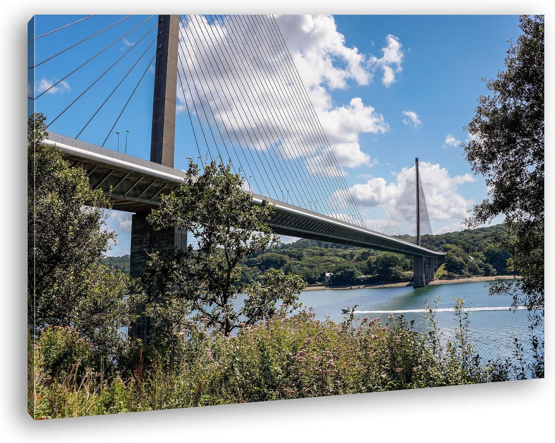 deyoli gigantische Hängebrücke Format: 80x60 als Leinwandbild, Motiv fertig gerahmt auf Echtholzrahm