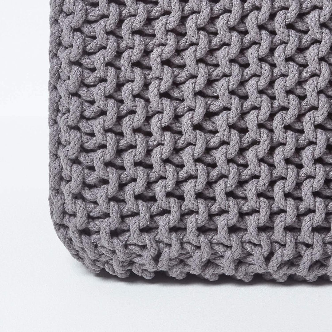 Homescapes Sitzhocker Sitzwürfel See grau 35 x 35 x 35 cm, Strick Pouf Fusshocker, grob gestrickter