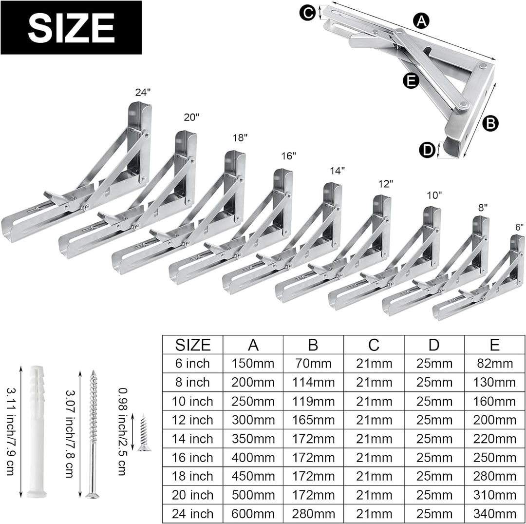 RICHDMI 4 Stück Klappkonsole 350mm, Schwerlast Edelstahl, Folding Bracket Klappbügel Schwerlast, Hea
