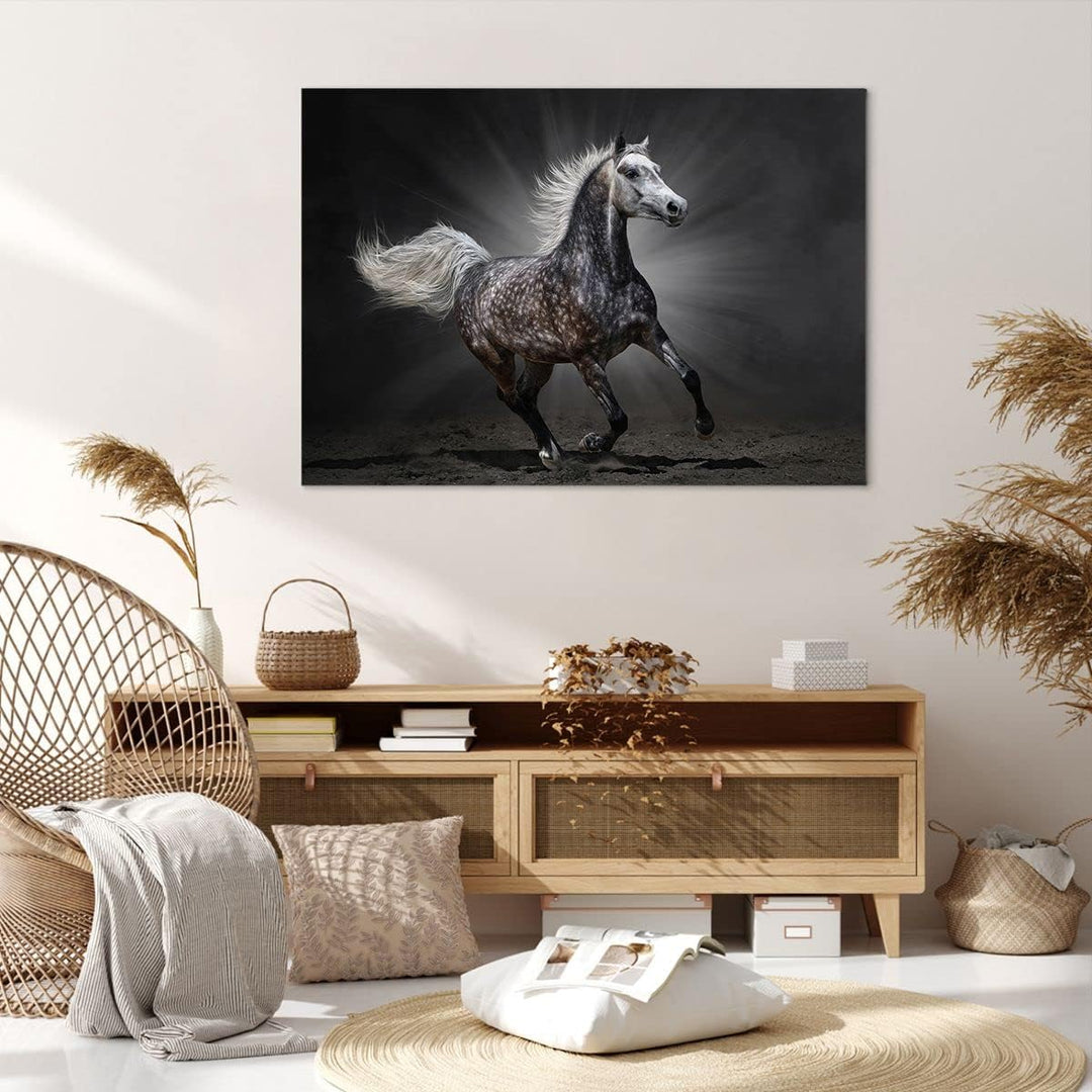 Bilder auf Leinwand 100x70cm Leinwandbild mit Rahmen Pferd Tier Natur Gross Wanddeko Bild Schlafzimm