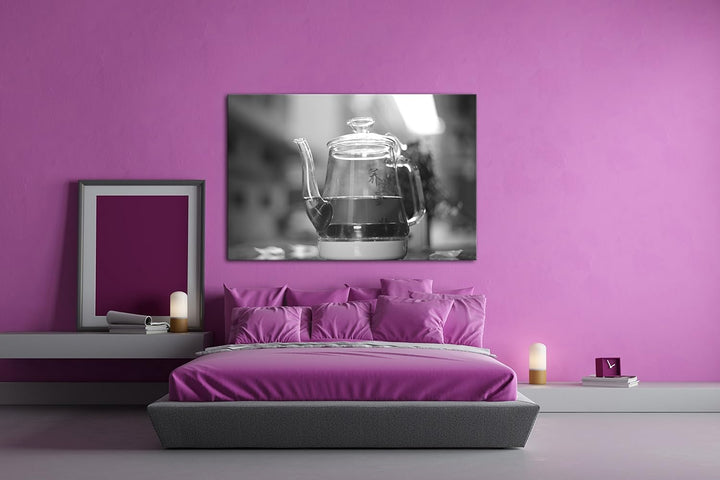 deyoli schwarzer Tee in eleganter Glaskanne Effekt: Schwarz/Weiss im Format: 80x60 als Leinwandbild,