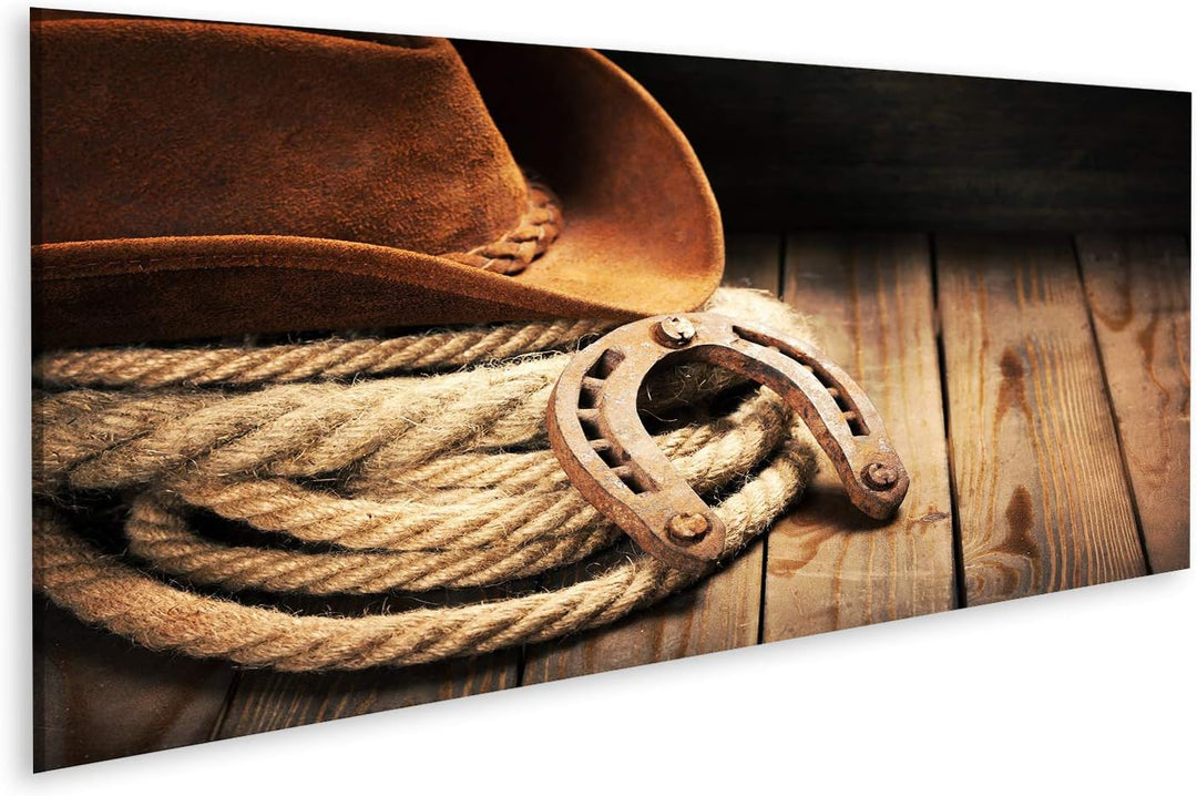 islandburner Bild auf Leinwand Cowboy Wandbild Poster Kunstdruck Bilder Format: 120x40cm - Panorama,