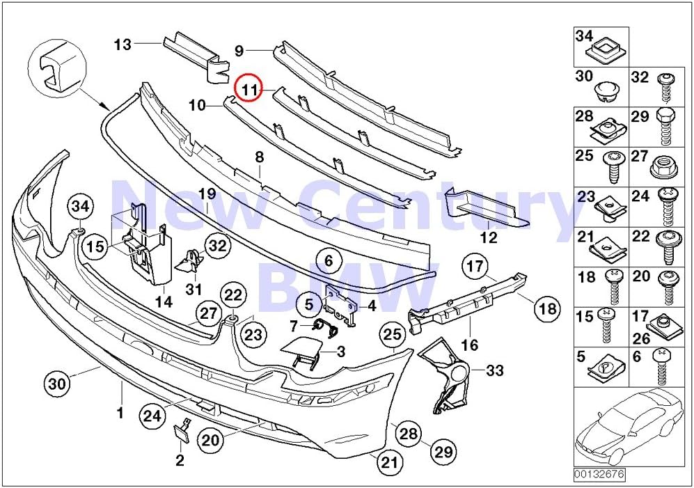 BMW Original 7-Serie E65 E66 E67 Front Bumper Center Grill Acc OEM 51117015025