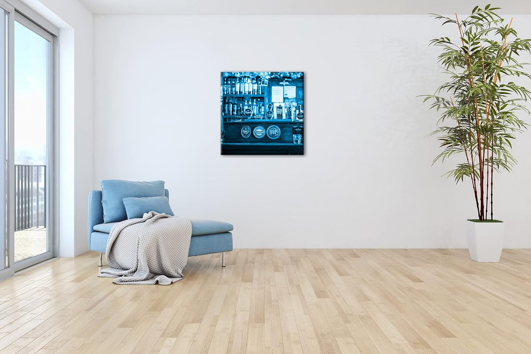 deyoli Theke in einem Irischen Bar Format: 70x70 Effekt: Monocrome Blau als Leinwandbild, Motiv fert