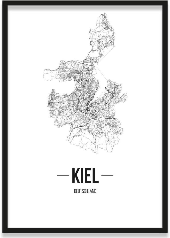 JUNIWORDS Stadtposter, Kiel, Wähle eine Grösse, 30 x 40 cm, Poster mit Rahmen, Schrift B, Weiss 30 x