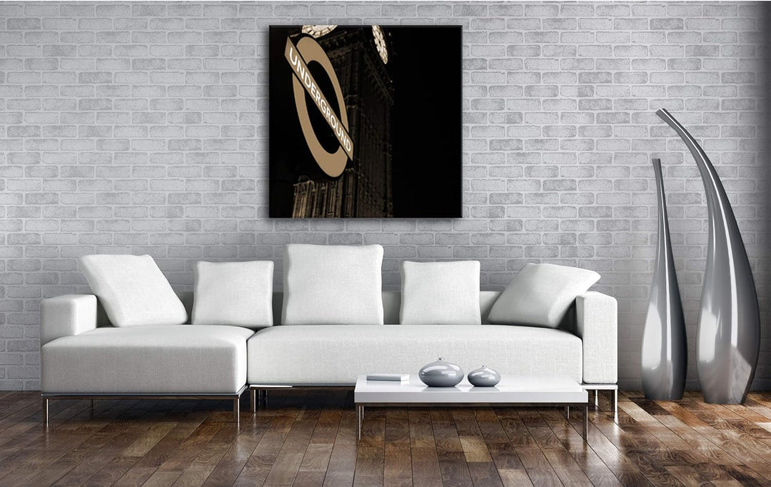 deyoli Underground Schild in London Format: 70x70 Effekt: Sepia als Leinwandbild, Motiv fertig gerah