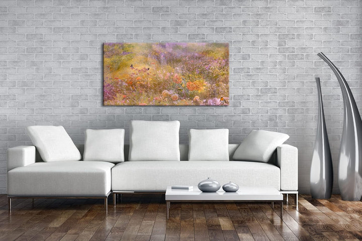 deyoli Schmetterlinge auf Einer Blumenwiese Panorama 80x40 cm als Leinwandbild, Motiv fertig gerahmt