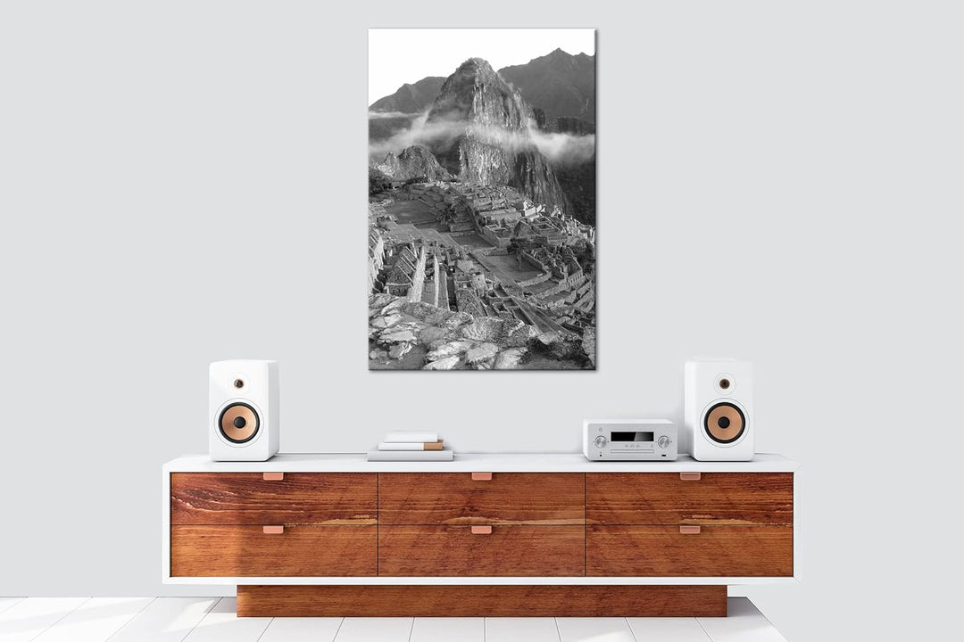 deyoli Machu Picchu Inka Stadt Format: 80x60 Effekt: Schwarz&Weiss als Leinwandbild, Motiv fertig ge