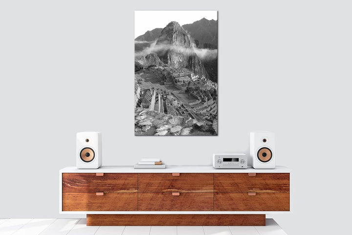 deyoli Machu Picchu Inka Stadt Format: 80x60 Effekt: Schwarz&Weiss als Leinwandbild, Motiv fertig ge