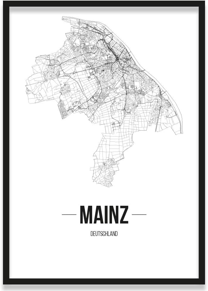 JUNIWORDS Stadtposter, Mainz, Wähle eine Grösse, 40 x 60 cm, Poster mit Rahmen, Schrift B, Weiss 40