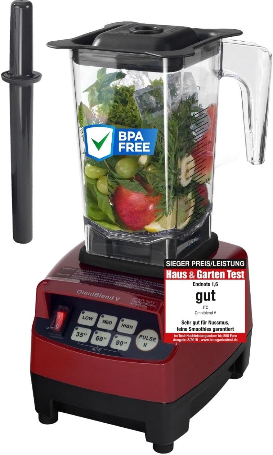 OmniBlend Smoothie Maker 1,5L in rot I Smoothie Mixer inkl. BPA-freiem Behälter & 6-Klingen-System a