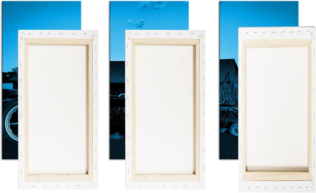 deyoli Traktoren auf einer Farm Format 120x80 3Teilig Effekt: Monocrome Blau als Leinwandbild, Motiv