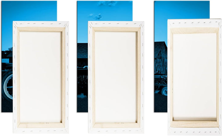 deyoli Traktoren auf einer Farm Format 120x80 3Teilig Effekt: Monocrome Blau als Leinwandbild, Motiv