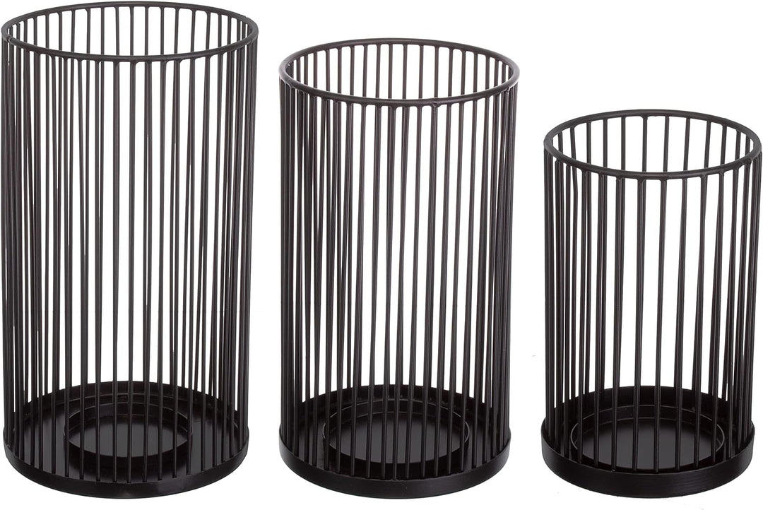Brandsseller Windlicht Metall Schwarz 3er Set - Höhen 28+23+18 cm Kerzenhalter Teelichthalter