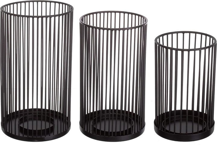 Brandsseller Windlicht Metall Schwarz 3er Set - Höhen 28+23+18 cm Kerzenhalter Teelichthalter