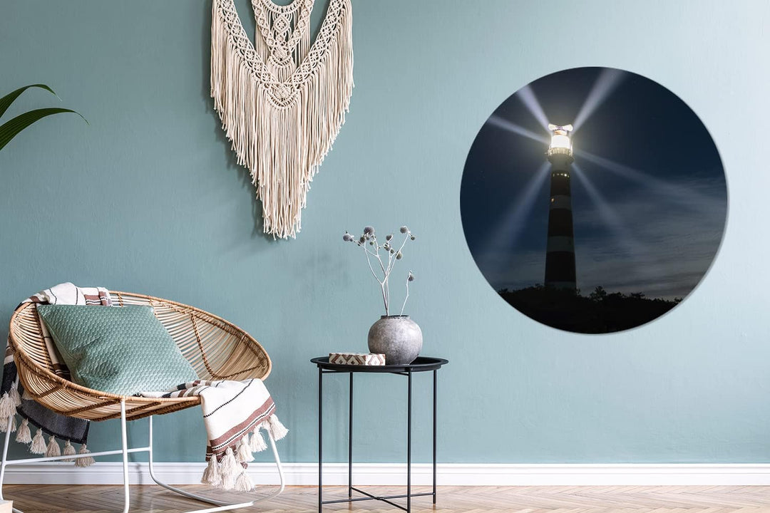 MuchoWow Wandbild Rund Wanddeko Deko Wohnzimmer Bilder 90x90 cm Leuchtturm von Ameland in der Abendd