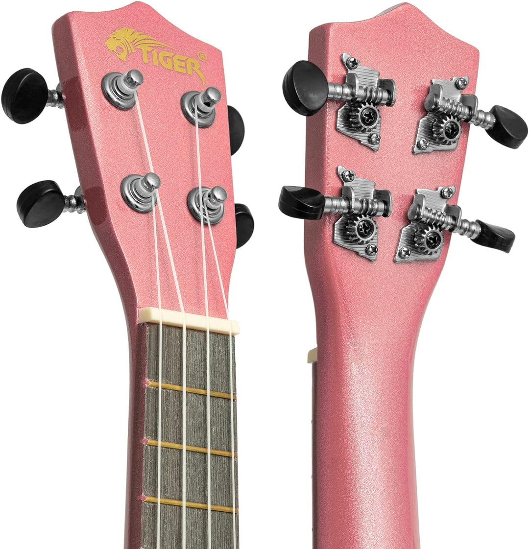 Tiger UKE7-PK Sopran Ukulele mit Tasche - für Anfänger - Rose Ukulele und Börse Rosa, Ukulele und Bö