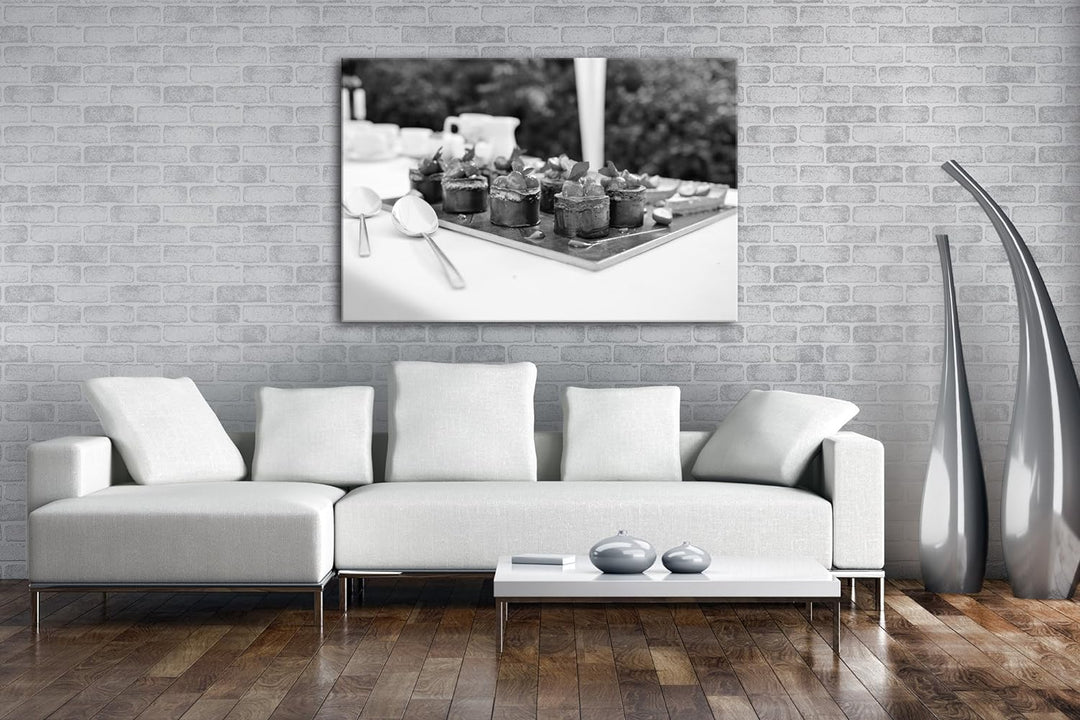 deyoli Tablett mir Desserts Effekt: Schwarz/Weiss Format: 100x70 als Leinwandbild, Motiv fertig gera