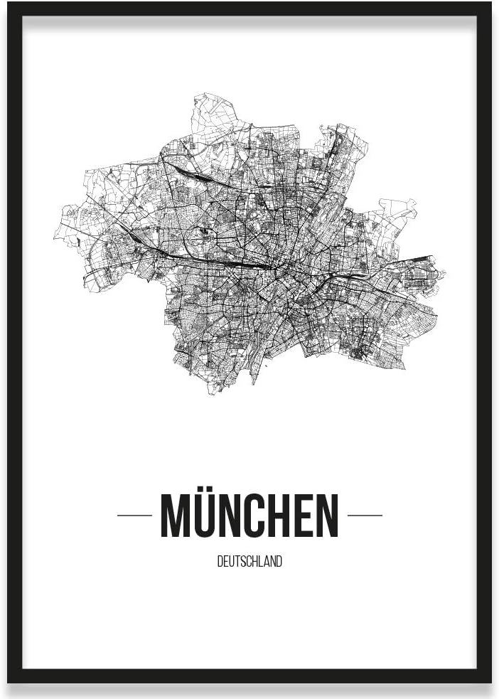 JUNIWORDS Stadtposter, München, Wähle eine Grösse, 30 x 40 cm, Poster mit Rahmen, Schrift B, Weiss 3